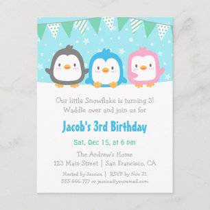 Cute Little Penguins Birthday Party Invitations