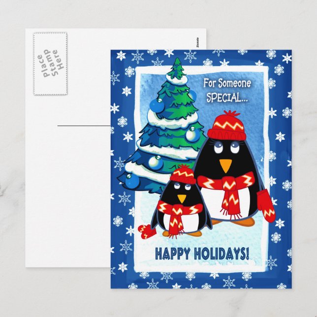 Cute Little Penguins Christmas  Holiday Postcard (Front/Back)