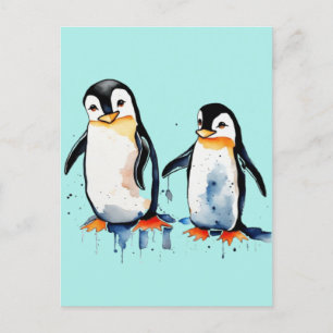 Cute little penguins  holiday postcard