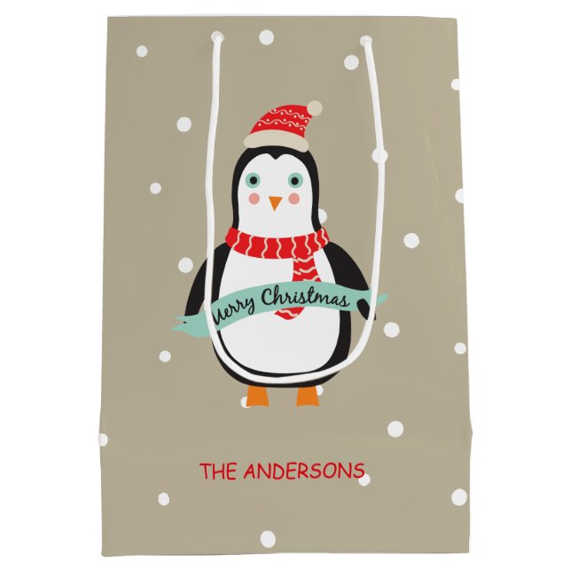 Cute little Penquin "Merry Christmas" Personalized Medium Gift Bag (Back)