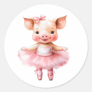 Cute little pig ballerina dancing ballet classic round sticker