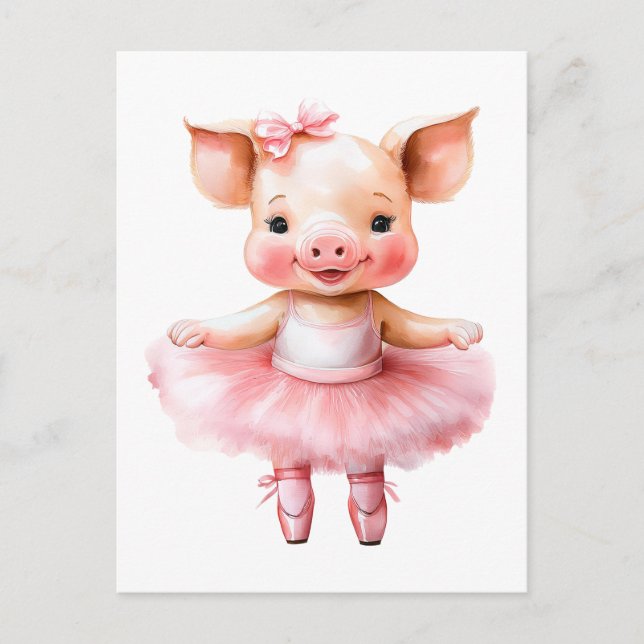 Cute little pig ballerina dancing ballet holiday postcard (Front)