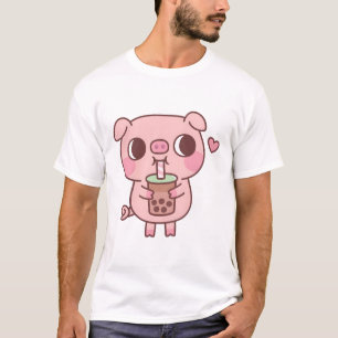 Cute Little Pig Loves Drinking Bubble Tea T-Shirt