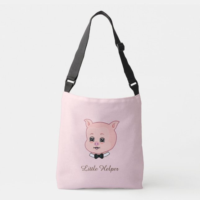 Cute Little Pig on Light Pink Crossbody Bag (Front)