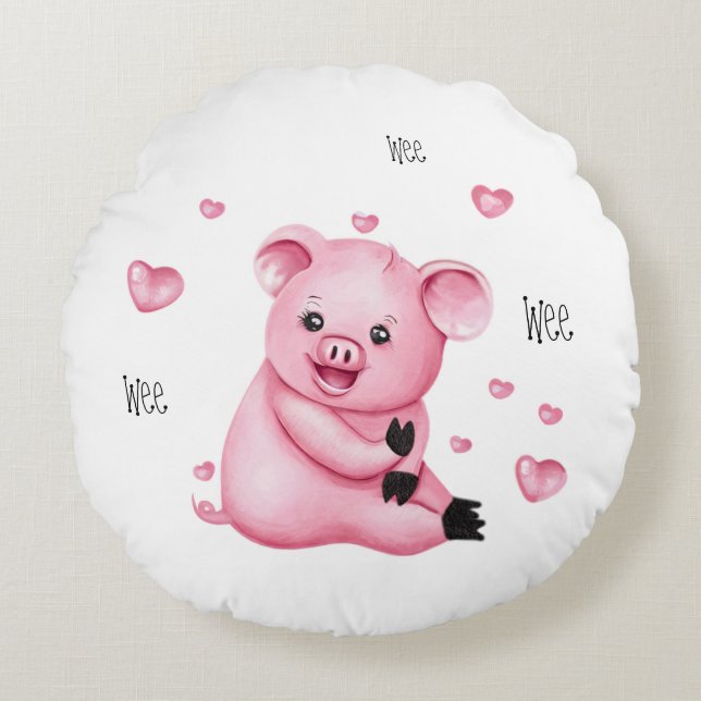 Cute little pig round pillow (Front)