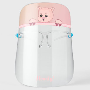 Cute little pig with editable greeting on pink face shield