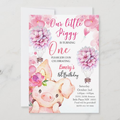Cute little Piggy Birthday Invitation