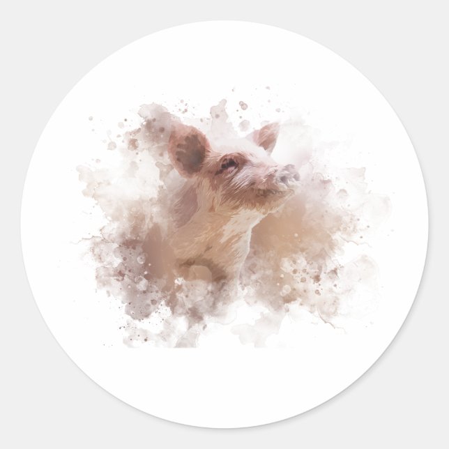 Cute Little Piggy Classic Round Sticker (Front)