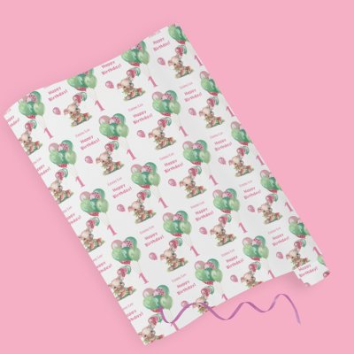 Cute Little Piggy Eating Watermelon Birthday Wrapping Paper