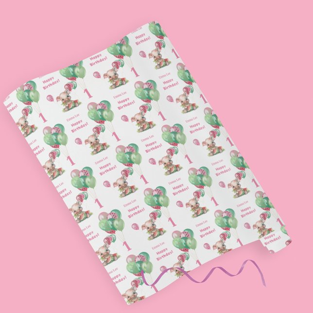 Cute Little Piggy Eating Watermelon Birthday Wrapping Paper (Creator Uploaded)