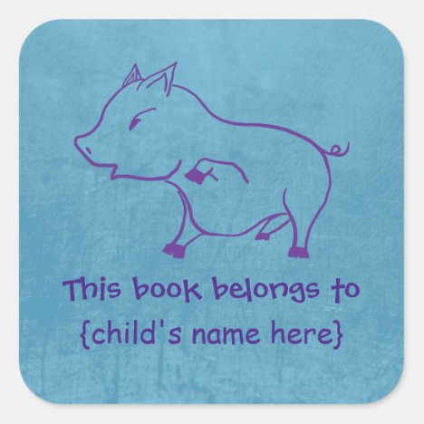 Cute little Piggy for boys - Book Belongs To Square Sticker