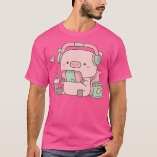 Cute Little Piggy Gamer With Headphones T-Shirt