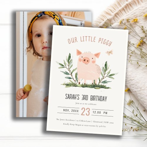 Cute Little Piggy Kids Farm Pig Photo Birthday Invitation