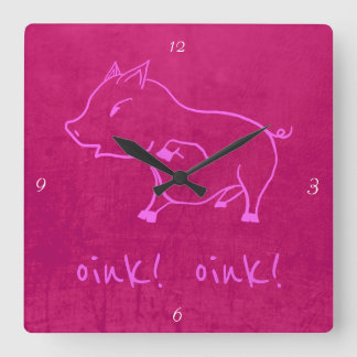 Cute little Piggy, Oink! Oink! - leather look Square Wall Clock