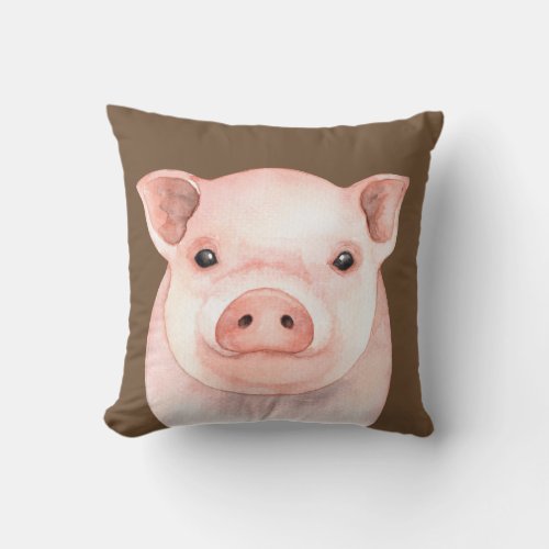 Cute Little Piglet Pink Pig Watercolor Farm Throw Pillow