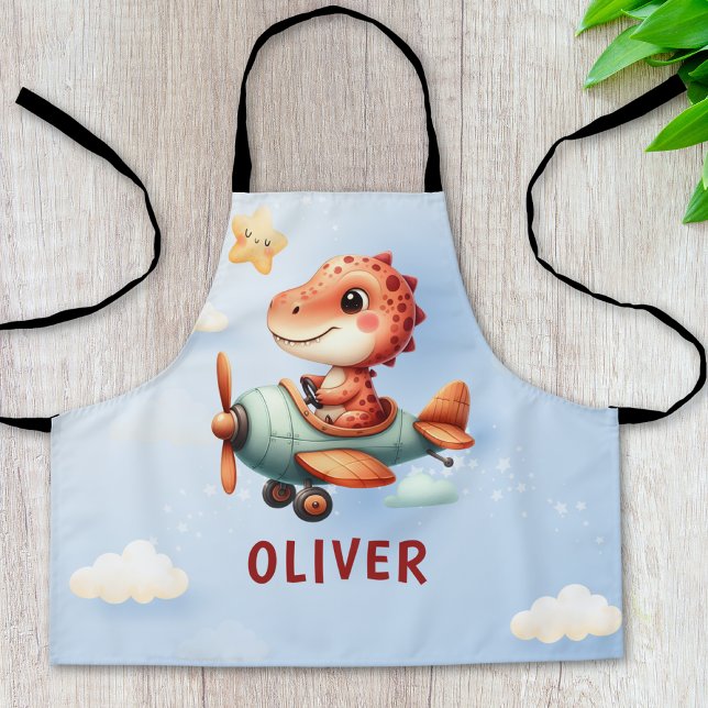 Cute Little Pilot Dinosaur Flying Airplane Apron (Creator Uploaded)