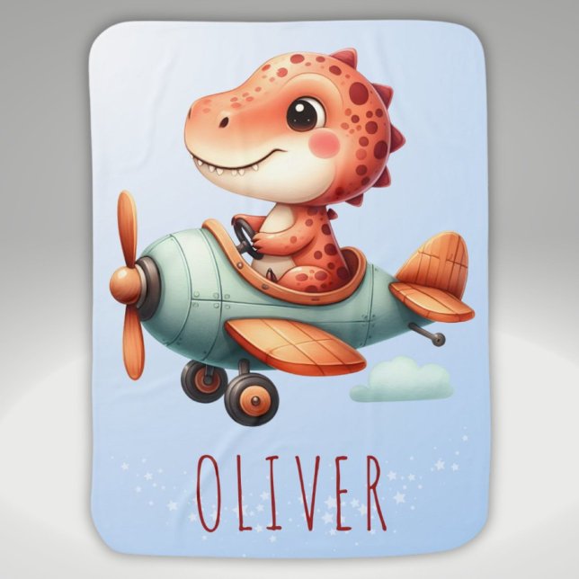 Cute Little Pilot Dinosaur Flying Airplane Baby Blanket (Creator Uploaded)