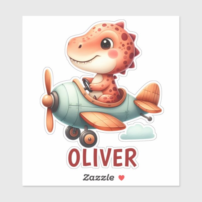 Cute Little Pilot Dinosaur Flying Airplane Sticker (Sheet)