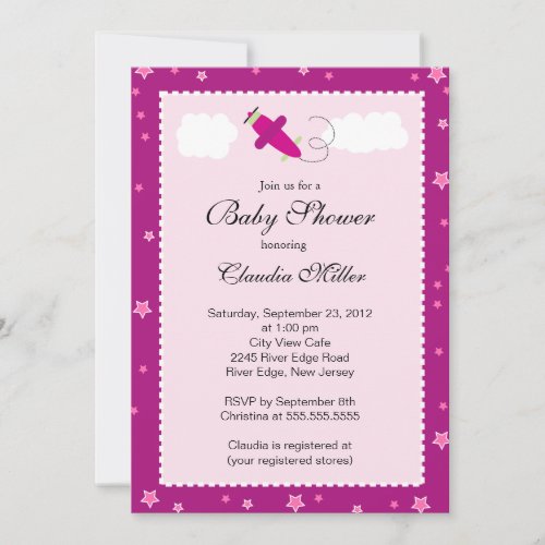 Cute Little Pink Airplane Boy Baby Shower Invite