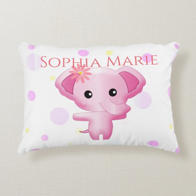 Cute Little Pink Baby Girl Elephant Accent Pillow (Front)
