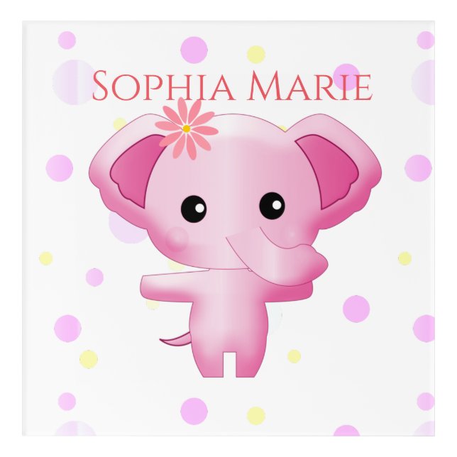 Cute Little Pink Baby Girl Elephant Acrylic Print (Front)