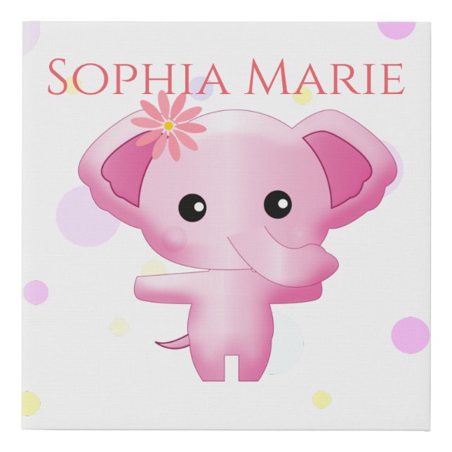 Cute Little Pink Baby Girl Elephant Faux Canvas Print (Front)