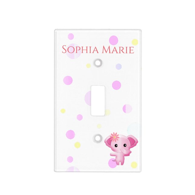 Cute Little Pink Baby Girl Elephant Light Switch Cover (Front)