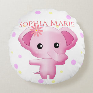 Cute Little Pink Baby Girl Elephant Round Pillow