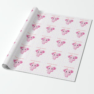 Cute Little Pink Baby Girl Elephant Wrapping Paper