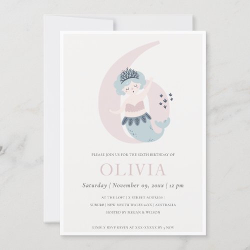 Cute Little Pink Blue Mermaid 6th Birthday Invite