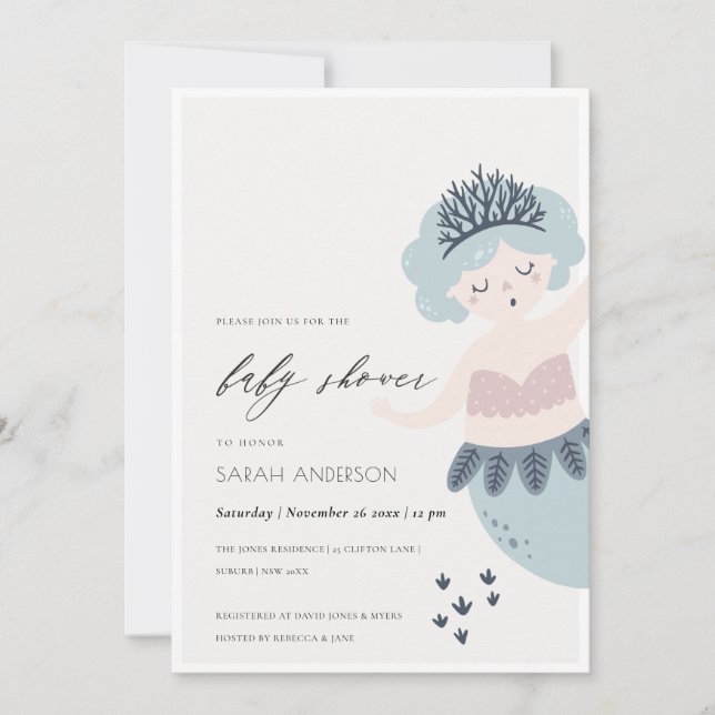CUTE LITTLE PINK BLUE MERMAID BABY SHOWER INVITE (Front)