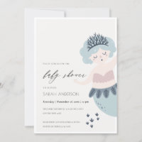 CUTE LITTLE PINK BLUE MERMAID BABY SHOWER INVITE