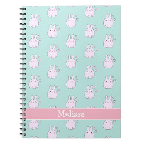 Cute Little Pink Bunnies Aqua Green Kids Notebook