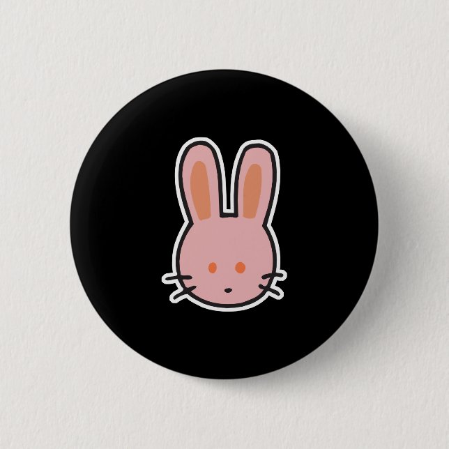 cute little pink bunny face pinback button (Front)