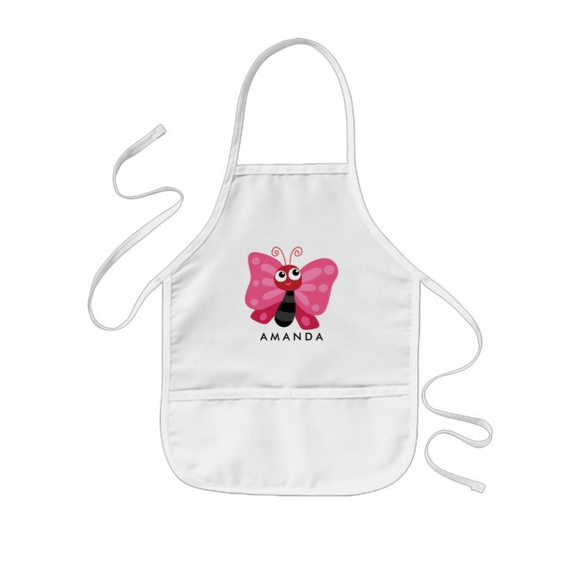 Cute Little Pink Butterfly Personalized Kids' Apron (Front)