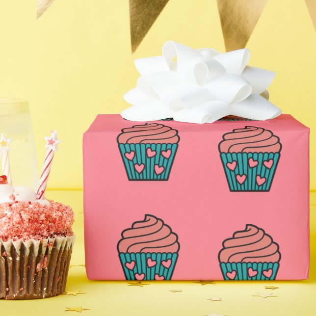 Cute Little Pink Heart Cupcake Girl Gift Birthday  Wrapping Paper (Creator Uploaded)