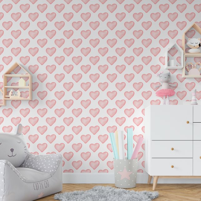 Cute Little Pink Hearts Baby Girl Nursery Wallpaper (Cute Little Pink Hearts Baby Girl Nursery Wallpaper)