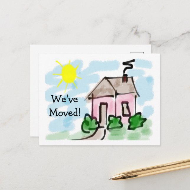Cute Little Pink House Moving Announcement Postcard (Front/Back In Situ)