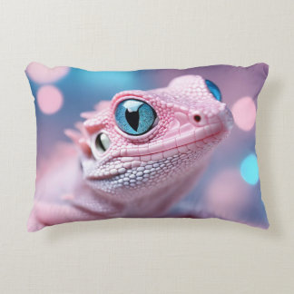 Cute Little Pink Lizard with Big Blue Eyes Accent Pillow