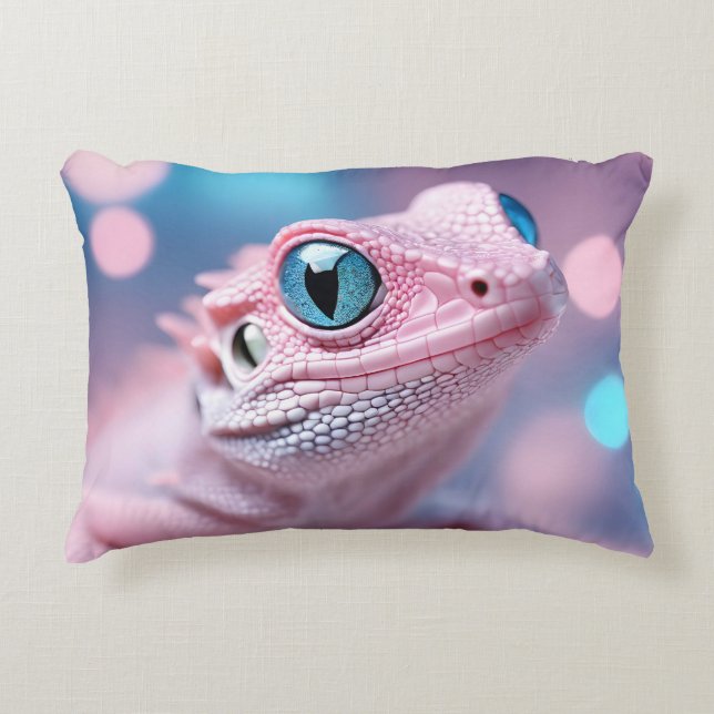 Cute Little Pink Lizard with Big Blue Eyes Accent Pillow (Front)