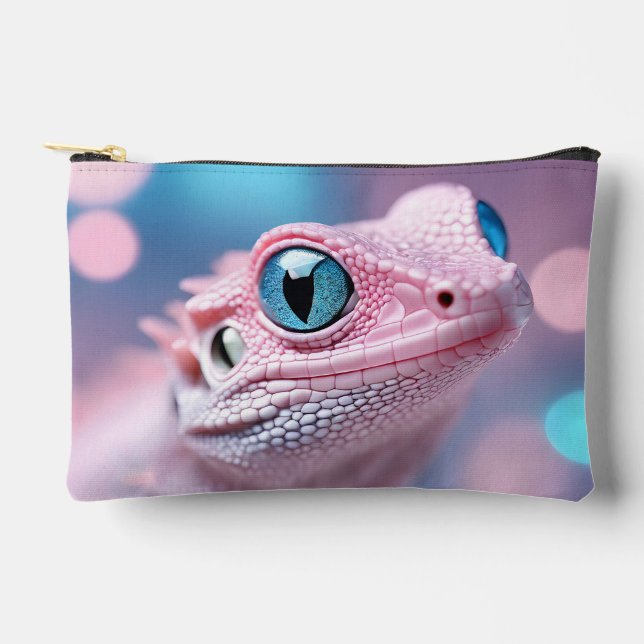 Cute Little Pink Lizard with Big Blue Eyes Accessory Pouch (Front)