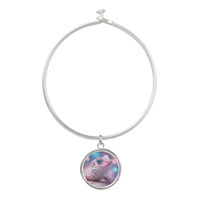 Cute Little Pink Lizard with Big Blue Eyes Bangle Bracelet (Front)