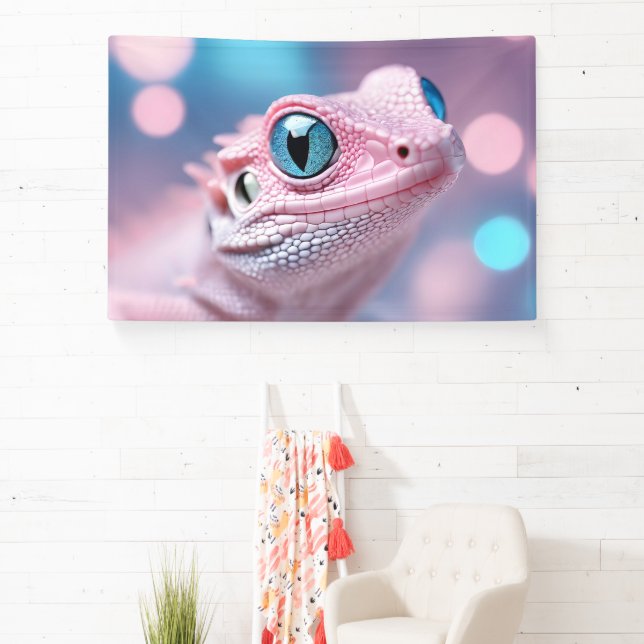 Cute Little Pink Lizard with Big Blue Eyes Banner (Insitu)