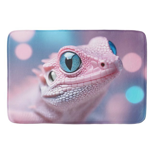 Cute Little Pink Lizard with Big Blue Eyes Bath Mat (Front)