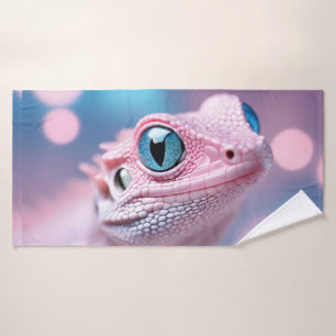 Cute Little Pink Lizard with Big Blue Eyes Bath Towel