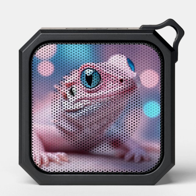 Cute Little Pink Lizard with Big Blue Eyes Bluetooth Speaker (Front)