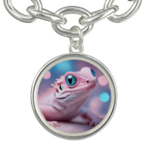 Cute Little Pink Lizard with Big Blue Eyes Bracelet