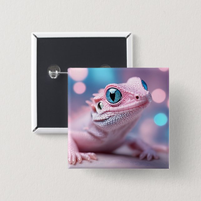Cute Little Pink Lizard with Big Blue Eyes Button (Front & Back)