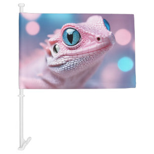 Cute Little Pink Lizard with Big Blue Eyes Car Flag