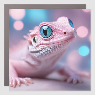 Cute Little Pink Lizard with Big Blue Eyes Car Magnet